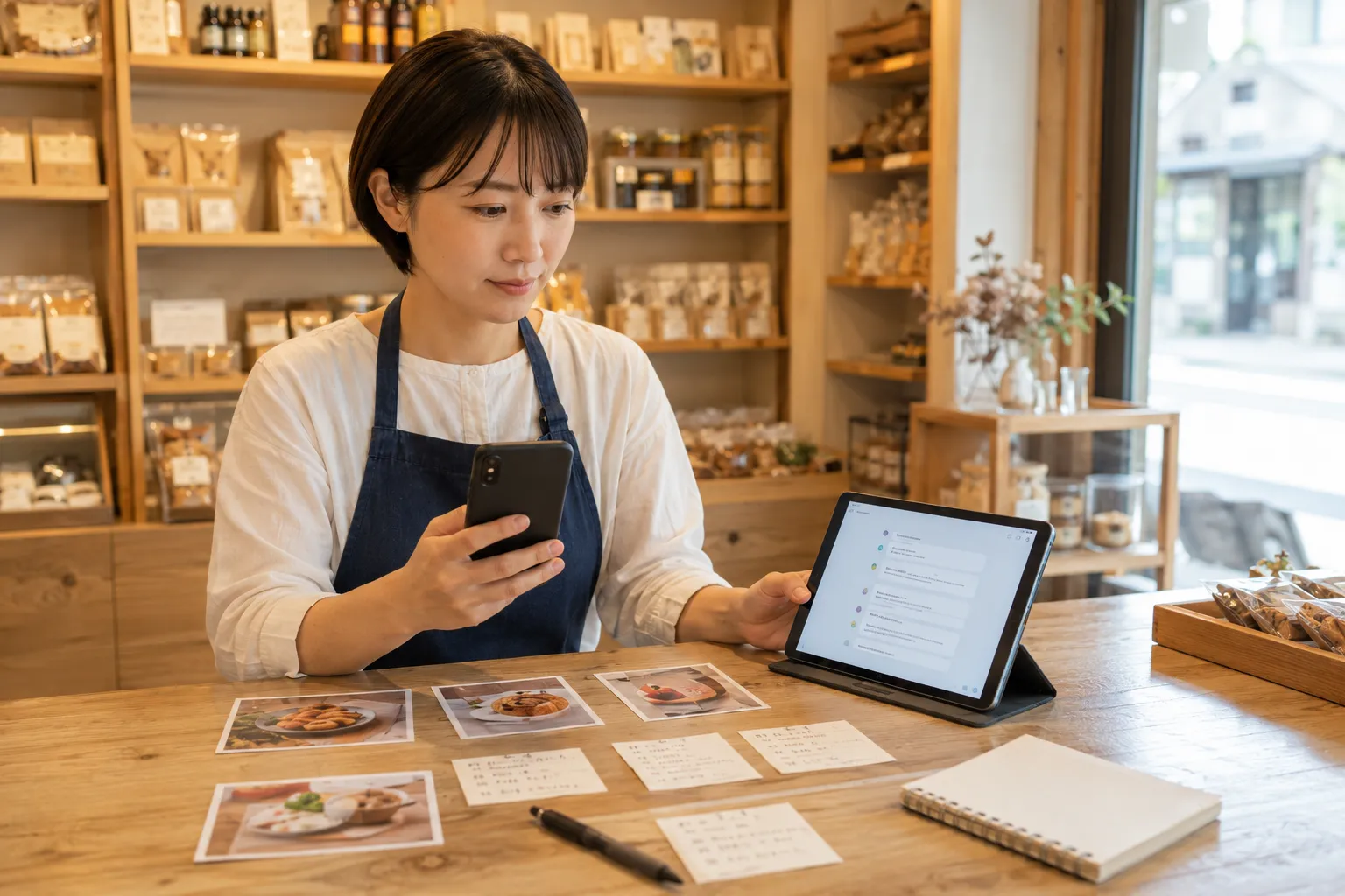 窓辺でスマートフォンのSNSの投稿一覧を見る手元